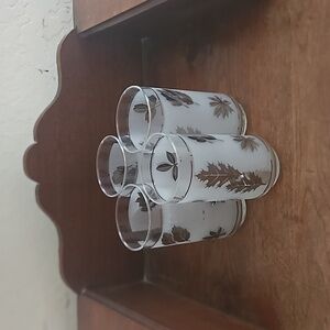 VTG Mid Century MCM Libbey Frosted Silver Leaf Glasses 16 oz - Set Of 4 Glasses